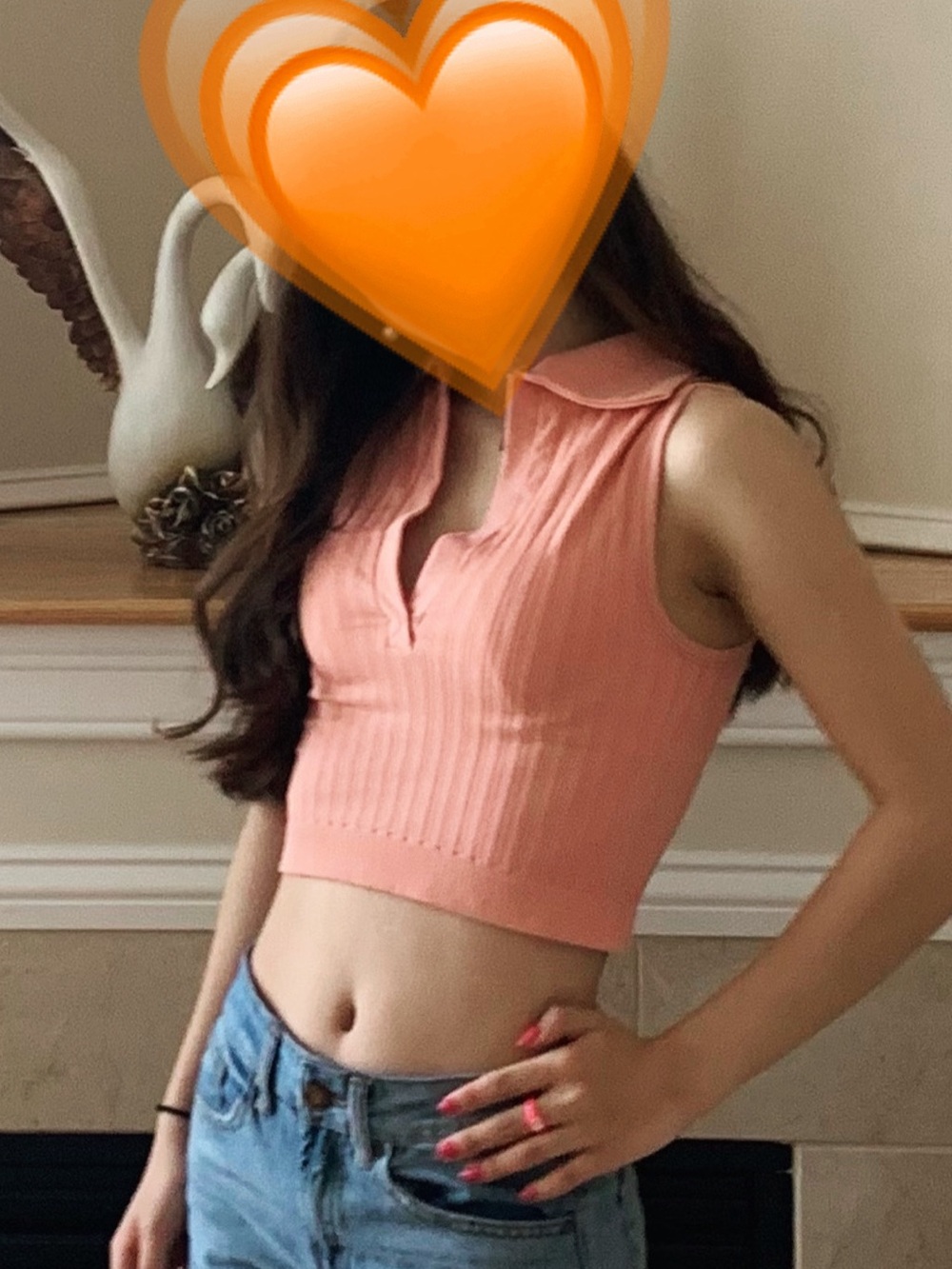pink Ribbed Sleeveless Polo Crop Top